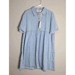 Savanna Jane Denim Dress Size Large Blue Button Up Tiered Short Sleeve